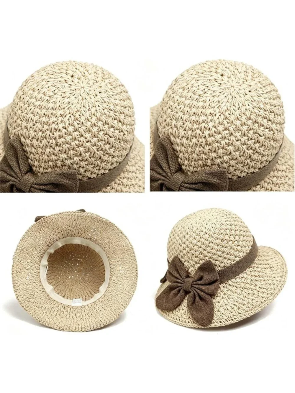 Chic Retro Woven Straw Hat with Ruffled Bow - Foldable, Breathable Sun